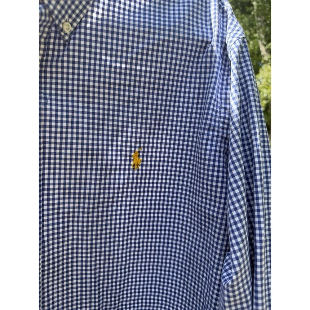 Polo Ralph Lauren Mens XL Blue White Gingham Button Down Shirt Yellow Pony. 5260